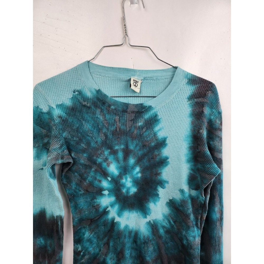 Vintage Lucky Brand Blue Tie Dye Thermal Long Sleeve Tee Top Size Small - Picture 2 of 7